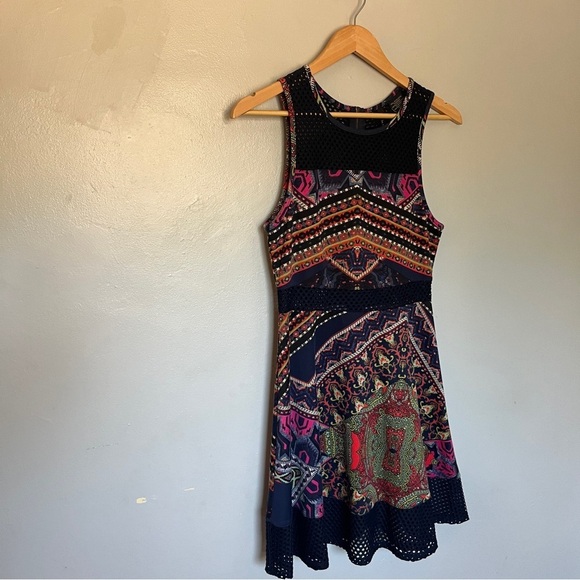 Fire Los Angeles Juniors Navy Blue Lace Sleeveless Skater Dress Size M Medium - Picture 5 of 10